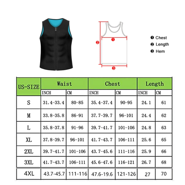Men Fitness Corset Neoprene Sports Tummy Control Shapewear Zipper Tank Top Workout Wear, S, M, L, XL, XXL, 3XL, 4XL