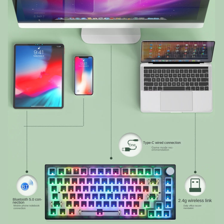 82 Keys Bluetooth Wireless 3-mode RGB Hot-plug Customized Mechanical Keyboard Kit, Kit(Black Transparent)