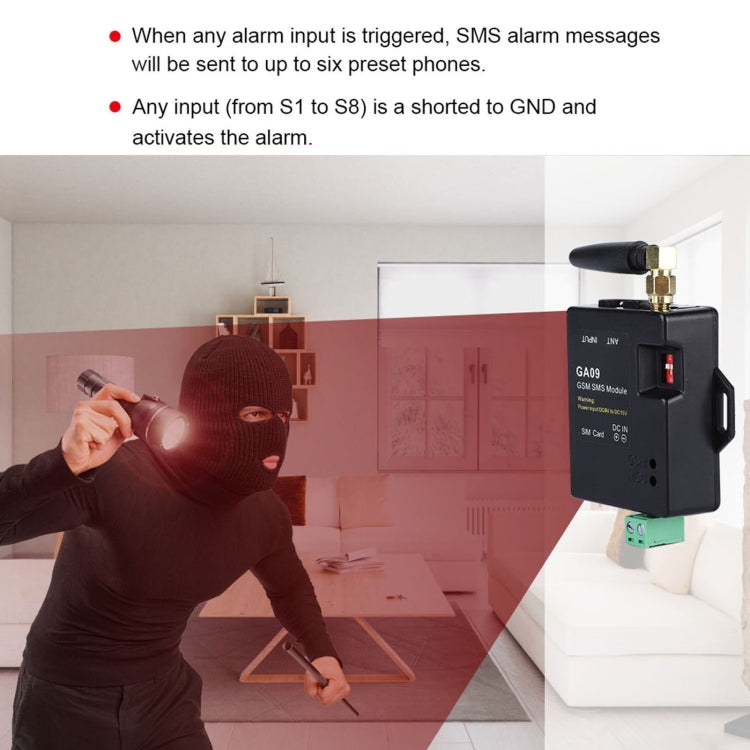 GA09 Mini 8 CH Home Security Wireless GSM SMS Alarm Module
