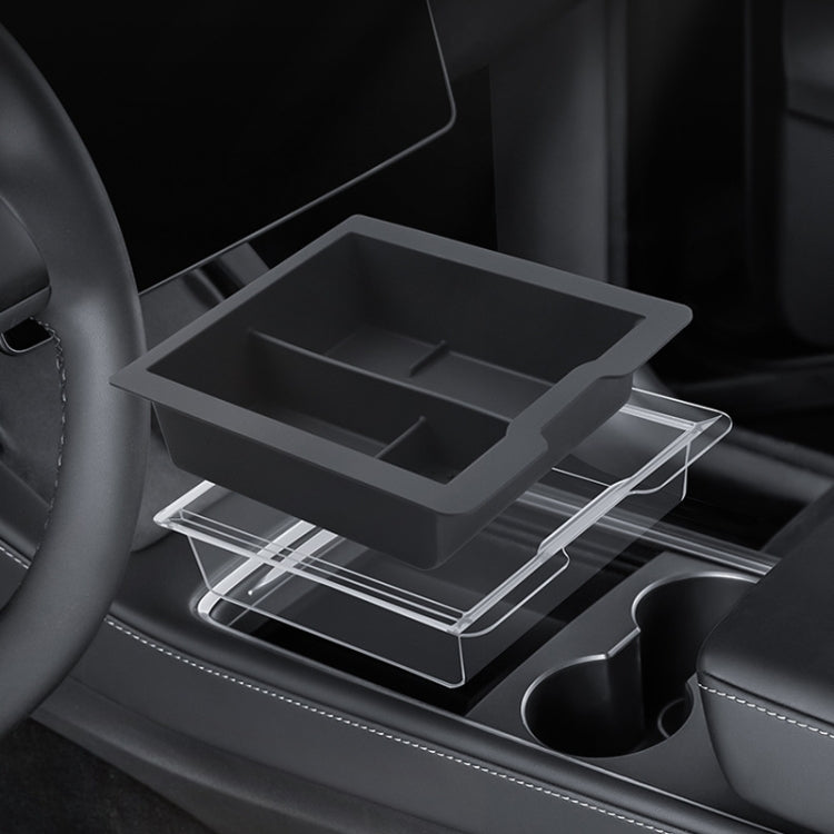 For Tesla Model 3 / Y Silicone Double Layer Storage Small Ice Box, Center Front With Divider (Black), Center Front With Divider (Pink), Center Front No Separation (Black), Center Front No Separation (Pink), Rear Center No Separation (Black)