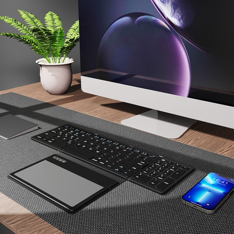 Leather Wireless Bluetooth Keyboard With Touch-Pad Multi-System External Portable Universal Keypad, B055 (Black)
