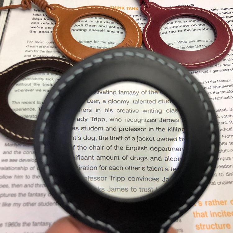 3X Adjustable Hanging Magnifier Portable Elderly Magnifying Glass with Leather Case, Black, Light Brown, Coffee