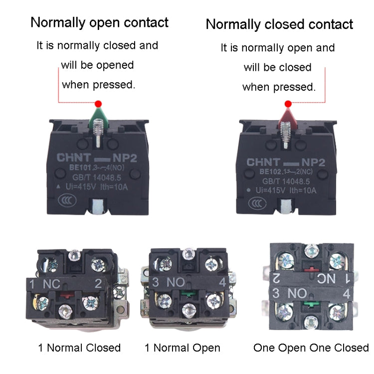 Pushbutton Switches With LED Light Silver Alloy Contact Push Button, CHINT NP2-BW3461/24V 1 NO, CHINT NP2-BW3462/24V 1 NC, CHINT NP2-BW3465/24V 1 NO+1 NC, CHINT NP2-BW3463/24V 2 NO, CHINT NP2-BW3461/220V 1 NO, CHINT NP2-BW3462/220V 1 NC