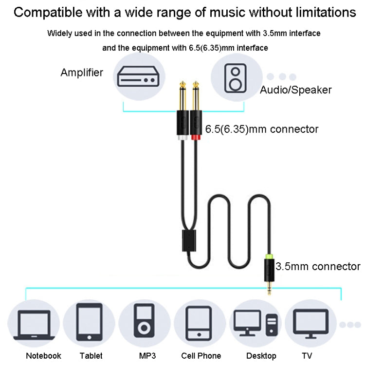JINGHUA 3.5mm To Dual 6.5mm Audio Cable 1 In 2 Dual Channel Mixer Amplifier Audio Cable, 0.5m, 1.5m, 3m, 5m, 10m