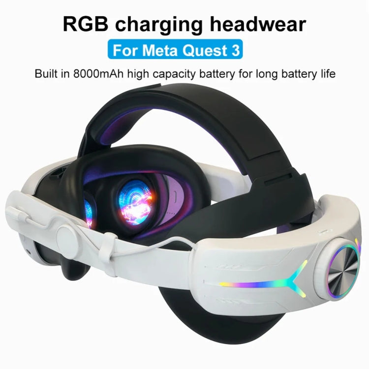 For Meta Quest 3 USB Rechargeable RGB Lighting Effect Adjustable Foldable Headset, For Meta Quest 3 (Black), For Meta Quest 3 (Elite), For Meta Quest 3 (White)