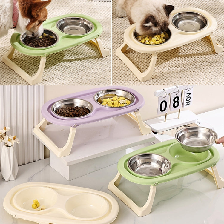Collapsible Pet Bowl Eating Drinking Bowl Neck Guard Tall Double Bowl, Stainless Steel White, Stainless Steel Purple, Stainless Steel Green, PP White, PP Purple, PP Green