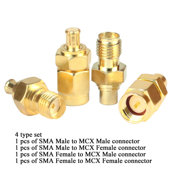4pcs /Set SMA To MCX Connector Kit RF Coaxial Gold Plated Adapter, 4pcs /Set SMA To MCX