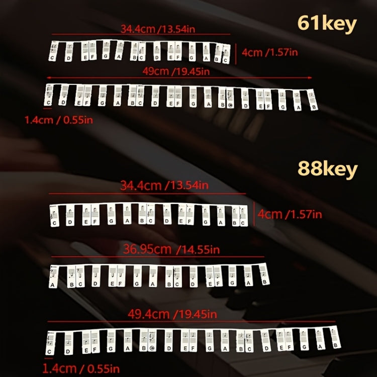 Luminous Silicone Piano Notes Guide Removable Piano Keyboard, 88 Keys Black Text, 88 Keys Color Text, 61 Keys Black Text, 61 Keys Color Text