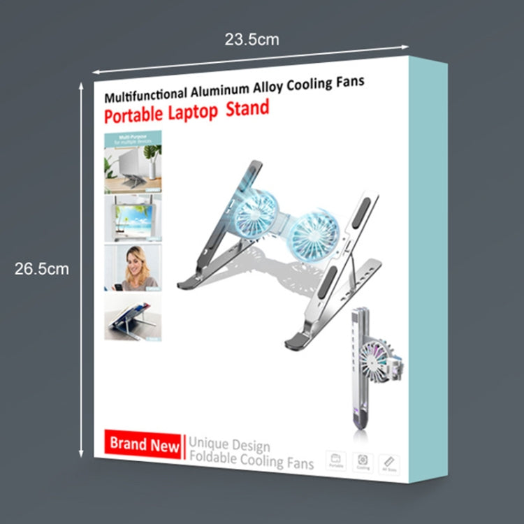 C9 Pro RGB Ambient Light Foldable Fan Cooling Laptop Aluminum Alloy Heightening Stand, Silver, Gray