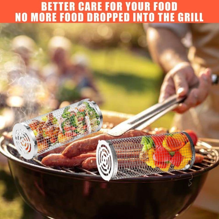 Upgrade Flip-Top Lid BBQ Cage Stainless Steel Rolling Grilling Basket, Small, Large, Small+Large