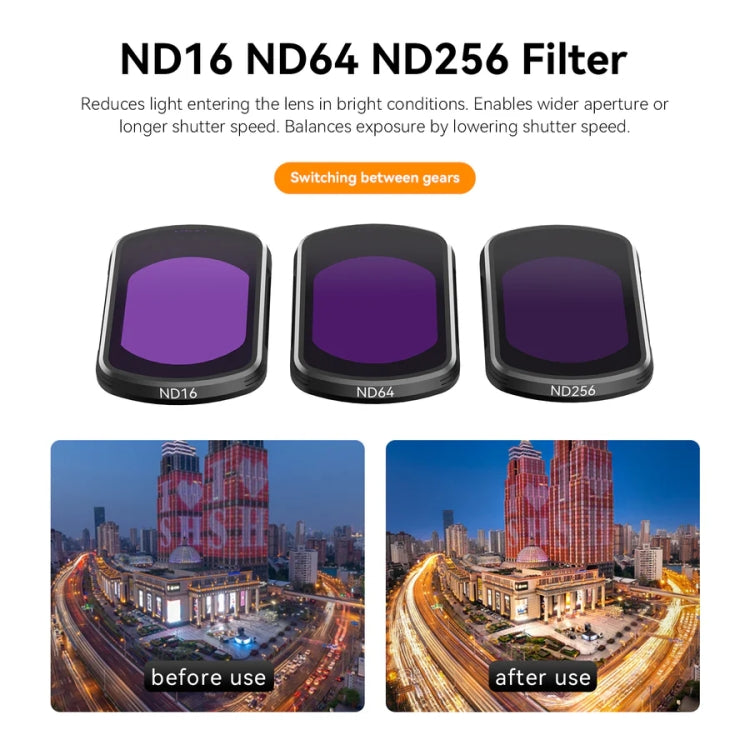 For DJI Pocket 3 TELESIN S5-FLT-03 Magnetic Suction Filter Set CPL+ND16+ND64+ND256