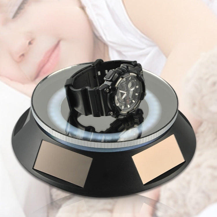14cm Solar Energy Spinning Display Stand with LED Light for Jewelry Crystal Product Display, White Transparent, Black Transparent