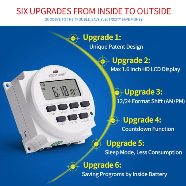 7 Days Weekly Programmable Digital Electronic Timer Switch, SINOTIMER TM618N-4 12V