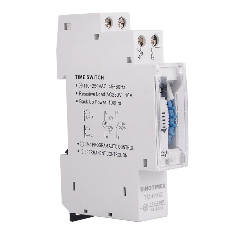 SINOTIMER TM610C 110-250V 16A Quartz Mechanical Timer 24 Hours Programmable Din Rail Relay, TM610C