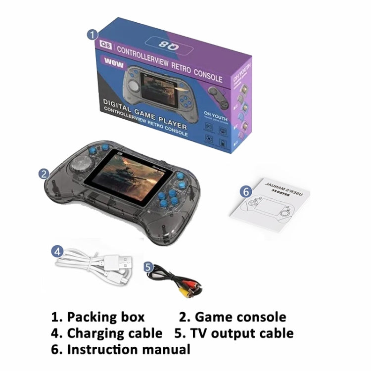 Q8 Handheld Game Console 3.0 Inch Screen Support TV Connection Built In 800 Games, Singles Transparent Gray