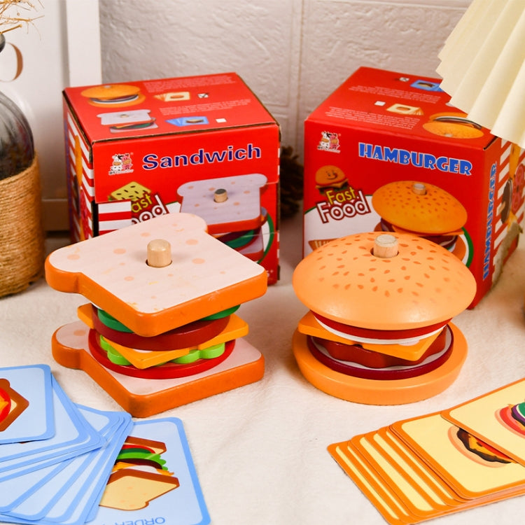 Children Simulation Wooden Pretend Play Puzzle Food Matching Toys, Hamburger, Sandwich