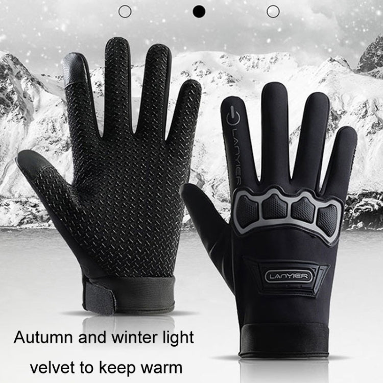 LANYIER Fall Winter Motorcycle Outdoor Riding Gloves Men Velvet Warm Non-slip Touch Screen Windproof Gloves, Average