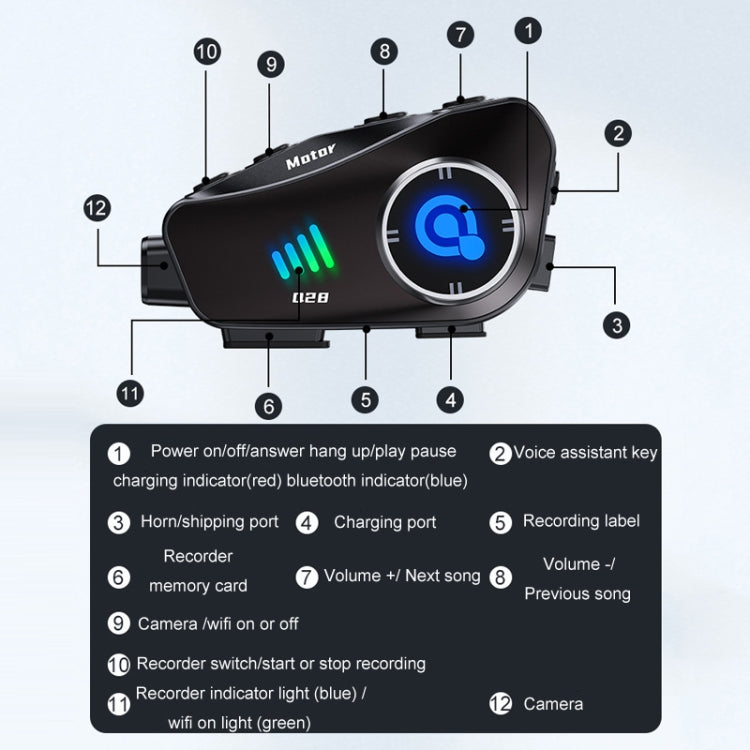 KUQIBAO Q28 Motorcycle Riding Helmet Bluetooth-compatible Headset Recorder, Soft Microphone, Hard Microphone, 2 In 1 Microphone