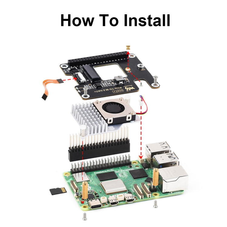 Waveshare For Raspberry Pi 5 PCIe To M.2 Adapter, NVMe Protocol M.2 SSD, Basic Kit