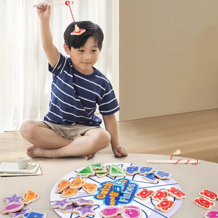 Toddler Color Shape Cognition Fishing Game Montessori Toy Wooden Magnetic Parent-Child Toy