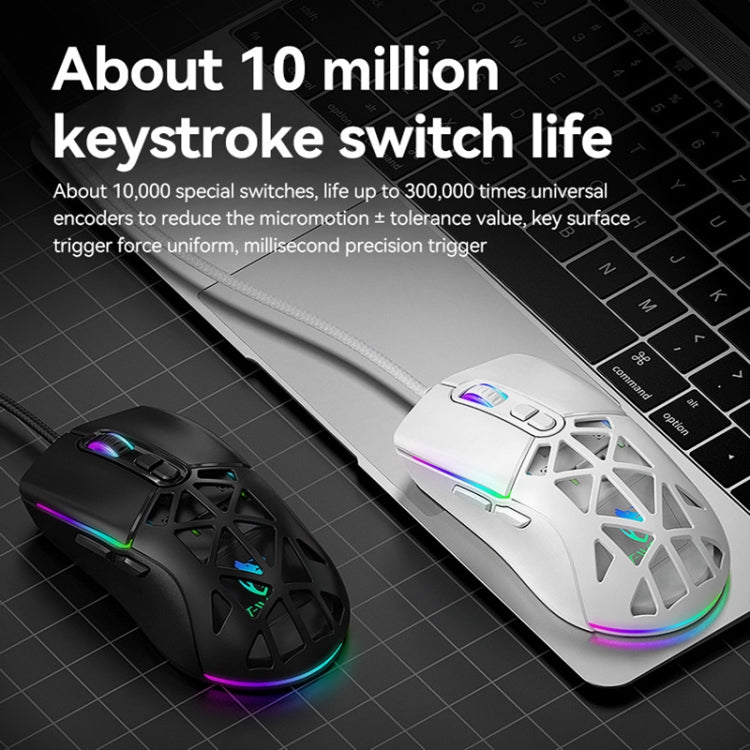 T-WOLF G520 7-keys RGB Marquee Honeycomb Hollow Gaming Wired Mouse