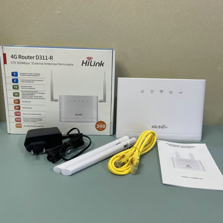 4G CPE SIM Card Mobile Wireless Router Antenna Detachable, EU Plug, D311-R