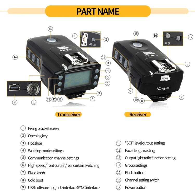 Pixel King Pro Camera Wireless Radio Flash TTL Transmitter and Receiver, For Nikon, For Sony