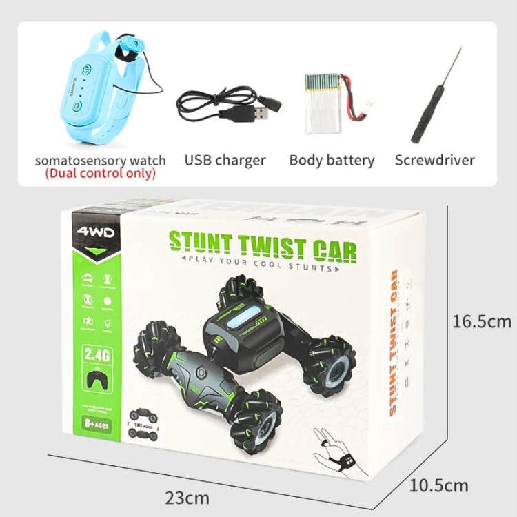 Children RC Car Toy Lights Electric Gesture Sensor Remote Control Twisting Stunt Car, Orange Dual RC, Green Dual RC, Orange Single RC, Green Single RC