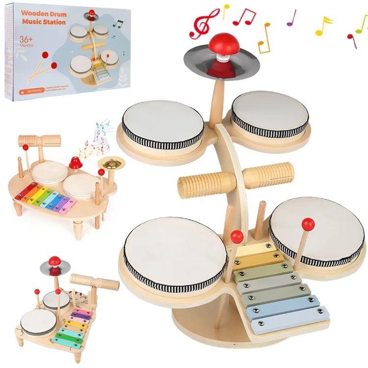 Children Wooden Desktop Music Percussion Toy Baby Early Learning Drum Enlightenment Toy, Multi-function Drum Set, Kitten Music Stand, Multi-function Percussion Table, Music Stand