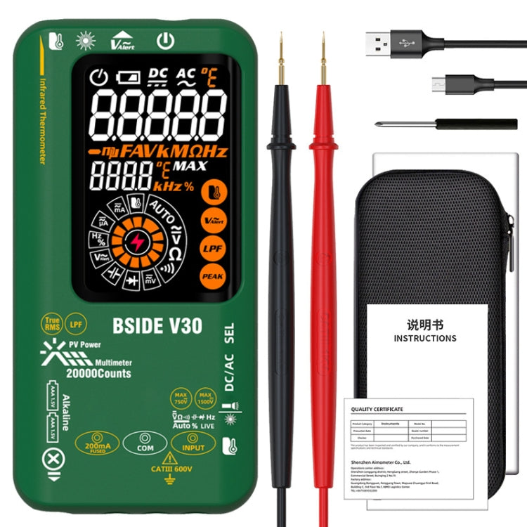 Intelligent Colorful Screen PV Multimeter Infrared Thermometer, V30 (Green)