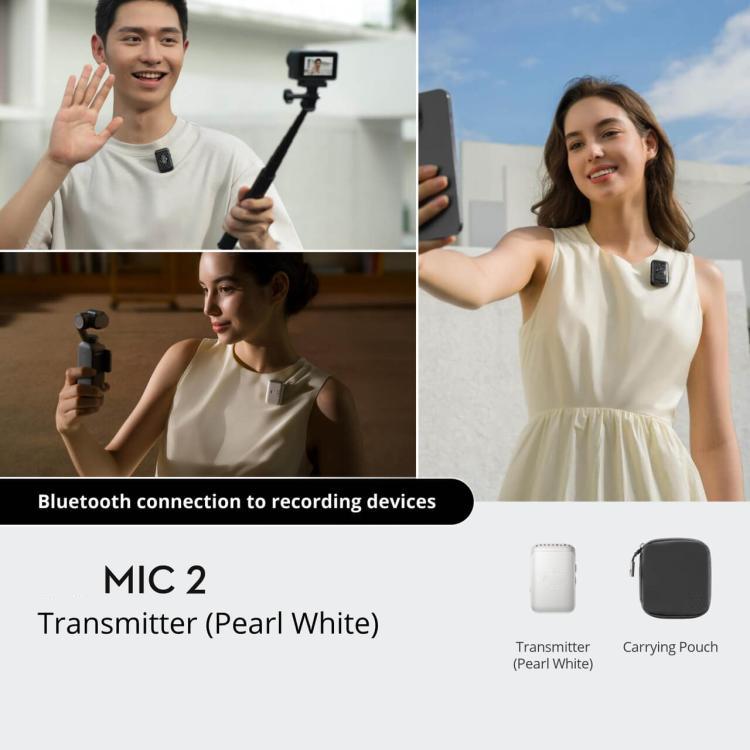 Original Transmitter For DJI Mic 2, 1 TX (Shadow Black), 1 TX (Pearl White)
