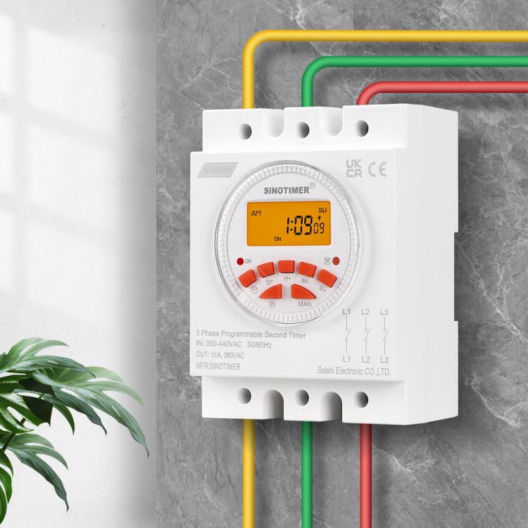 SINOTIMER CN109S-380V 16A 3 Phase Timer Switch 7-Day Programmable Minimum Interval 1s With Backlight, CN109S