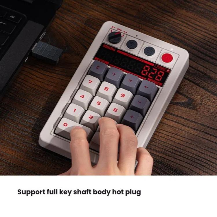 8BitDo Retro18 Tri-mode Connection Computer Mechanical Numeric Keyboard Counter 2 In 1, Light Gray, Brown, Gray, Red