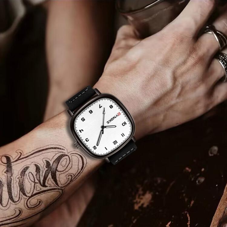 SYNOKE Men Quartz Watch Sport Retro Simple Leather Strap Quartz Watch Teenage Student Wristwatch