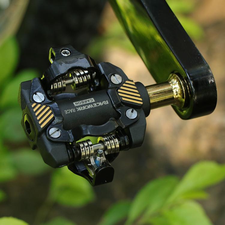 RACEWORK M8100 Mountain Bike Self-locking Pedal Ultra-light DU Bearing SPD Pedal, Black, Black Gold
