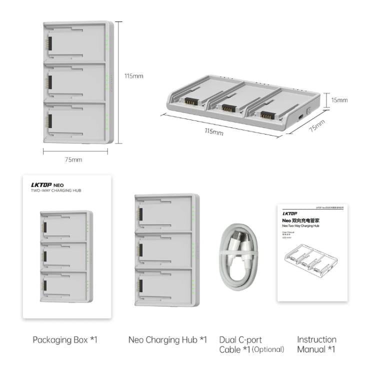 For DJI Neo Battery LKTOP Three-Way Charger 65W Fast Charging Hub, NC036