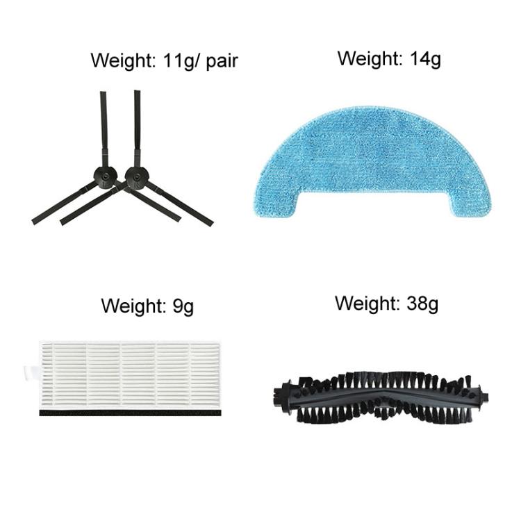 For ILIFE A4S / A40 / ECOVACS CEN550 Sweeping Robot Vacuum Cleaner Accessories, Main Brush (Yellow), Main Brush (Gray), Primary Filter (With Sponge), Filter (Single), Side Brushes (Pair), Main Brush Cover, Rag (Single)