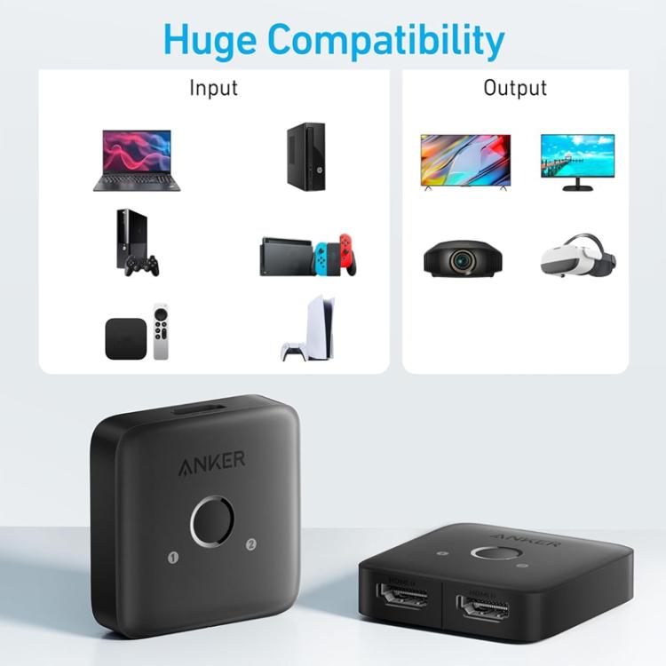 ANKER A83H1 4K 2 Into 1 Out Docking Station HDMI Converter, A83H1