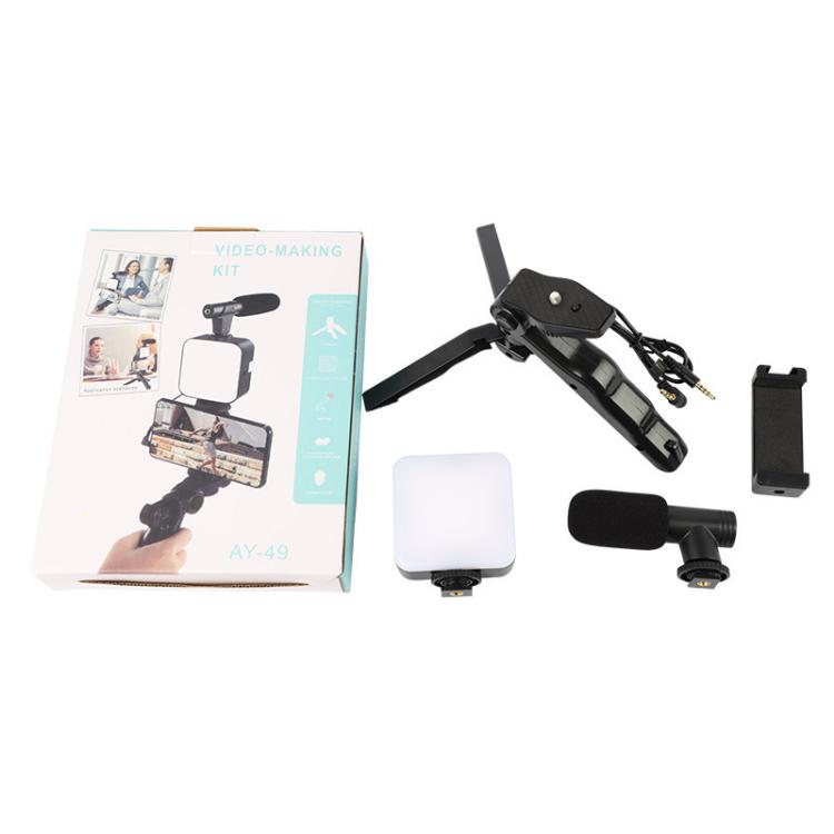 49 LEDs Streaming Lighting Kit for Phone All-in-One Video Recording Set with Tripod Stand & Microphone, AY-49