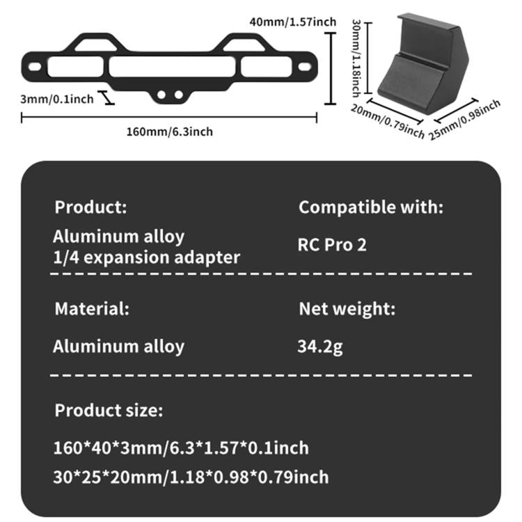 For DJI RC Pro 2 Aluminum Alloy 1/4-inch Tripod Adapter Mounting Bracket, With 1/4-inch Tripod Adapter