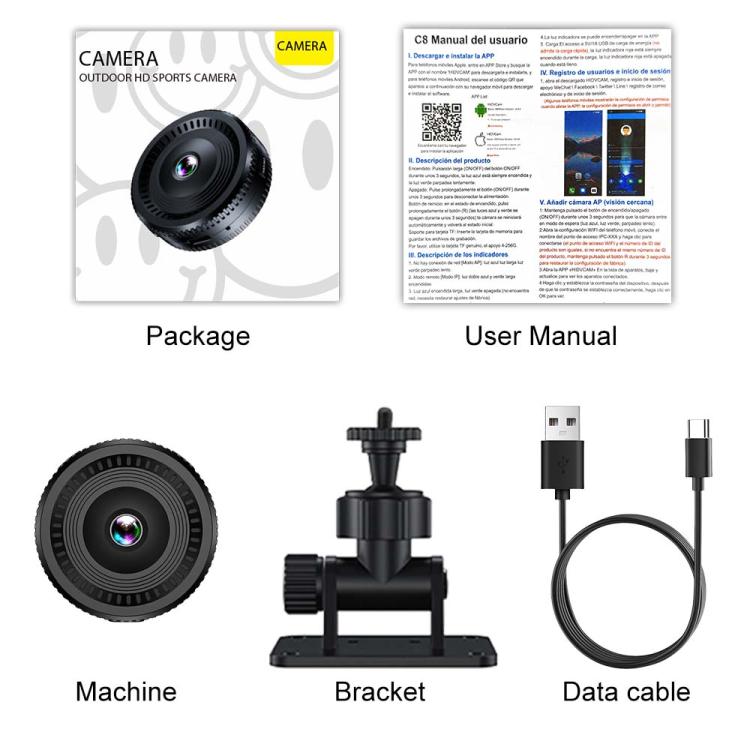 Mini Portable Multi-function Monitoring Fisheye Wide Angle Lens, C8