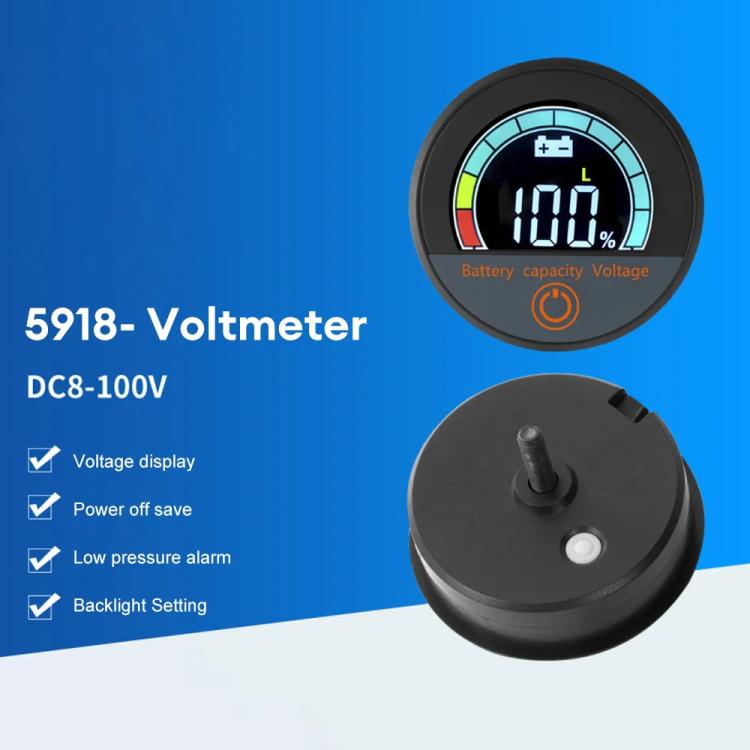 DC 8-100V Lithium Lead-acid Battery Circular Digital Display Meter, Embedded Installation, Handlebar Installation