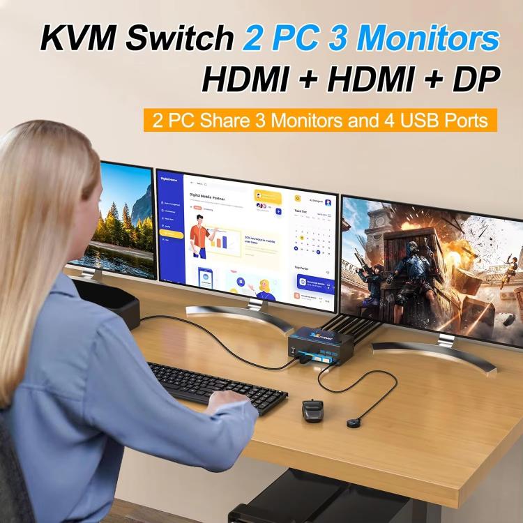 YOUTING YT-203HD 2 In 3 Out KVM USB3.0 Switch, EU Plug, US Plug, UK Plug, AU Plug