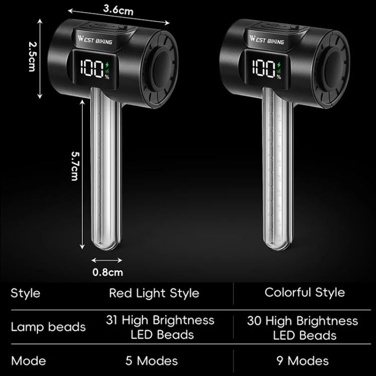 WEST BIKING Smart Sensor Bike Tail Light, 180-degree Wide Angle, IPX4 Waterproof, Dynamic LED Effects with Battery Display, Red Light, RGB Light