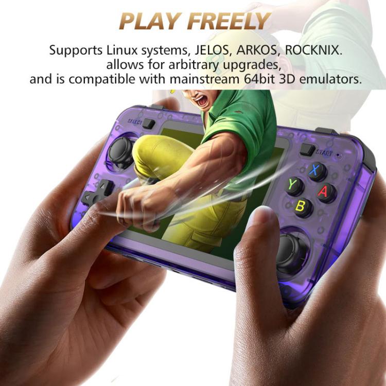 R36H 3.5 inch IPS Screen Open Source Handheld Game Console Portable Retro Pocket Console, 64G Transparent Purple, 64G Transparent Black, 64G White, 128G Transparent Purple, 128G Transparent Black, 128G White
