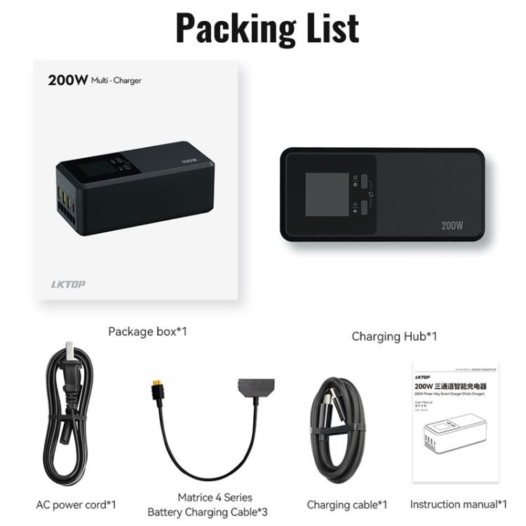 For DJI Matrice 4T / 4E LKTOP UC342 200W 3-Channel Charger Aerial Photography Charging Butler, US Plug, EU Plug