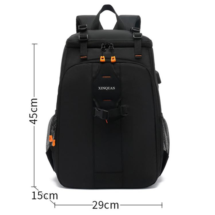 XINQUAN Outdoor Waterproof DSLR Camera Backpack For Photography Large Capacity Laptop Bag, Black Orange
