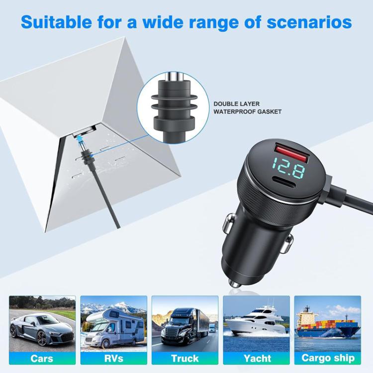 FSJ-089 163W For Starlink Mini Digital Display Waterproof Car Charger DC Power Cigarette Lighter, Black 3m, Black 5m, Grey 3m, Grey 5m