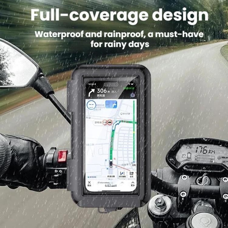 Fully Enclosed Waterproof Touchscreen-compatible Bicycle Motorcycle Phone Holder, Rearview Mirror Mount 6.7 inches, Handlebar Mount 6.7 inches, Rearview Mirror Mount 7.4 inches, Handlebar Mount 7.4 inches