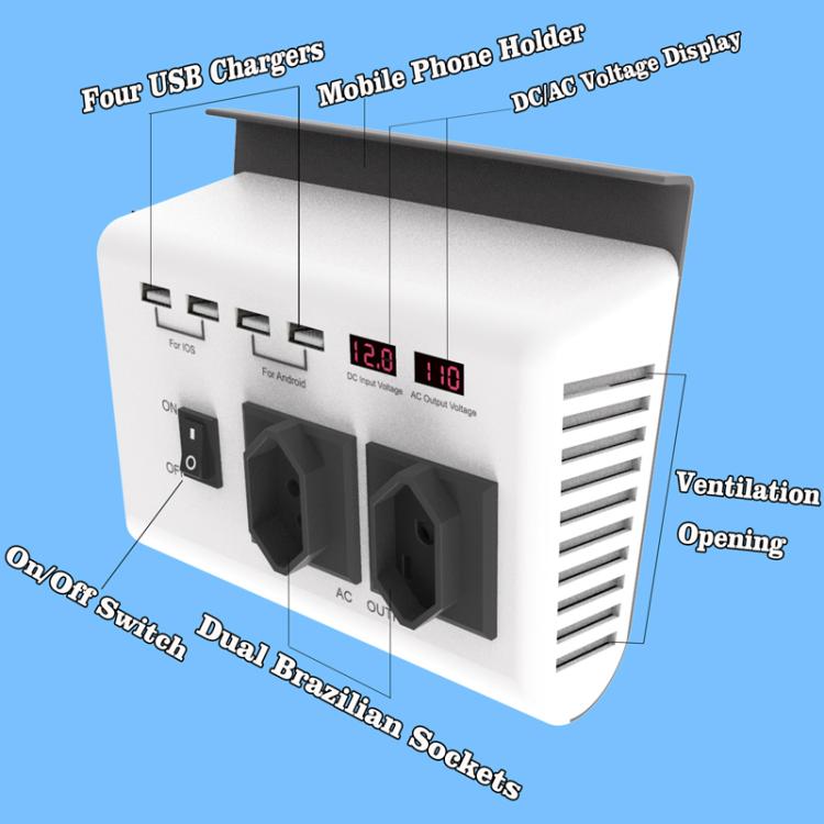 4-USB Dual-Socket Inverter Socket Car Digital Display Power Conversion Outlet, EU Plug 12V To 220V, US Plug 12V To 110V, Brazil Plug 12V To 110V, Brazil Plug 12V To 220V